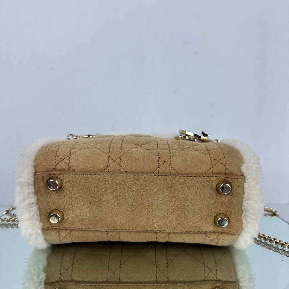 LADY DIOR SUEDE SHEARLING MINI TOTE BAG ORIGINAL CHAIN - Picture 5 of 13